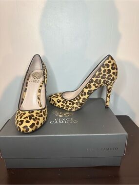 Vince Camuto Leopard-Print Pointed Toe Pump in Tan and Black